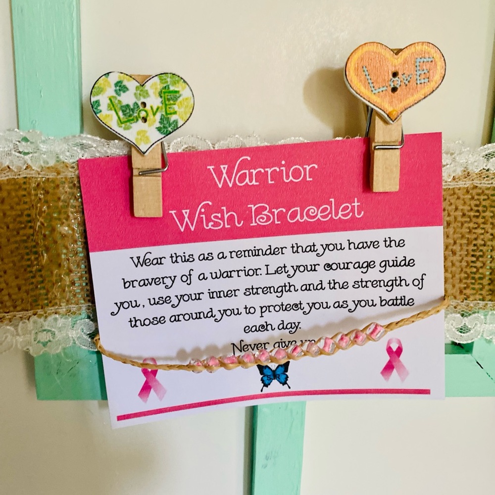 Breast Cancer Warrior Wish Bracelet /90s style anklet hemp raffia braided